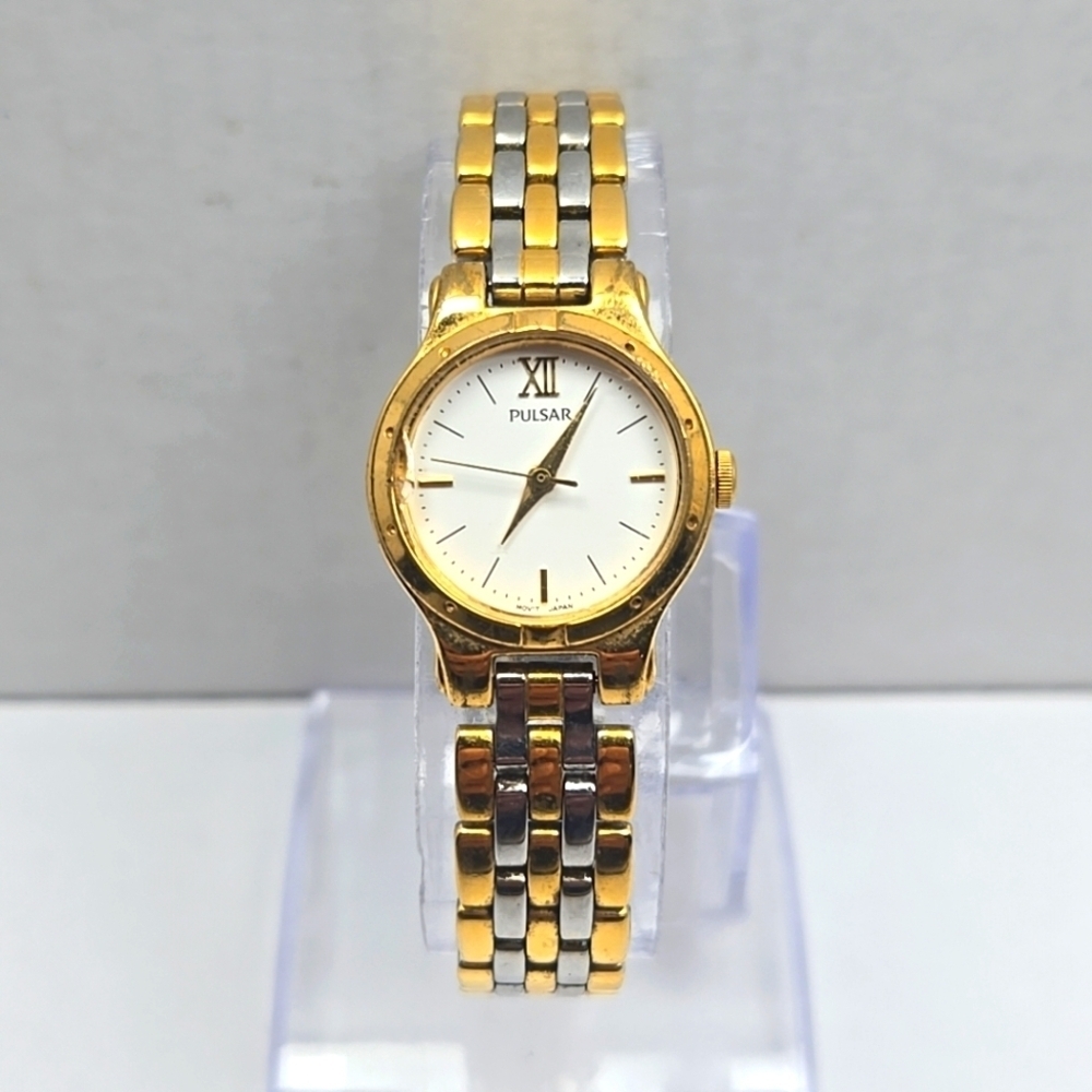 Womens Pulsar By Seiko Gold Silver Two Tone Watch New Battery V811-X019 Runs